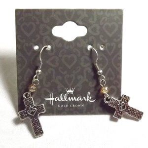 Peaceful Cross Hallmark Gold Crown Collection NOS Pierced Earrings, FAITH …